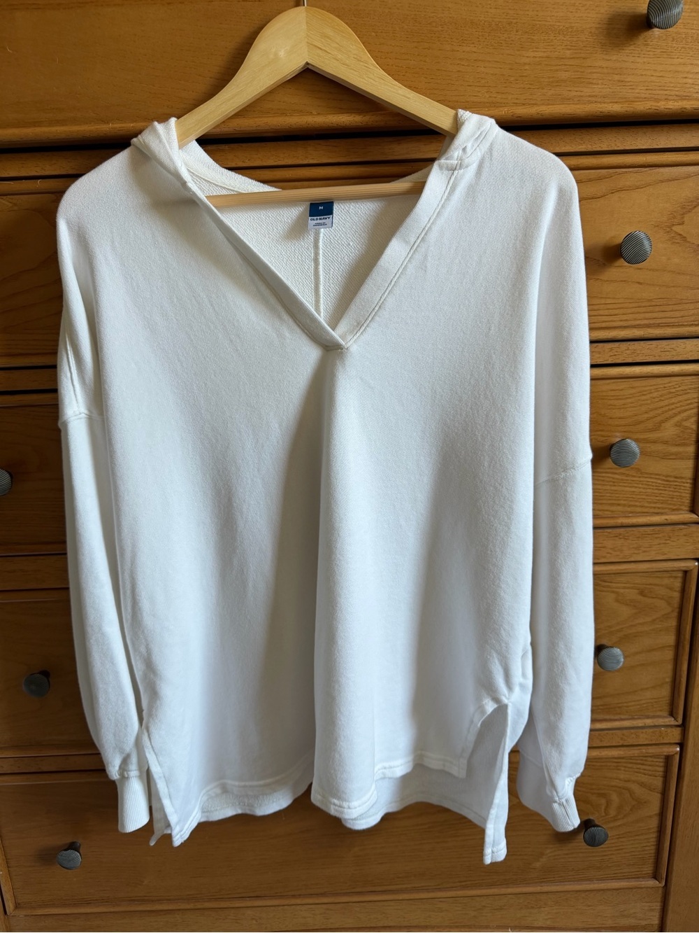 Live-In French Terry Hoodie Womens Size Medium V-Neck Sweatshirt Tunic White